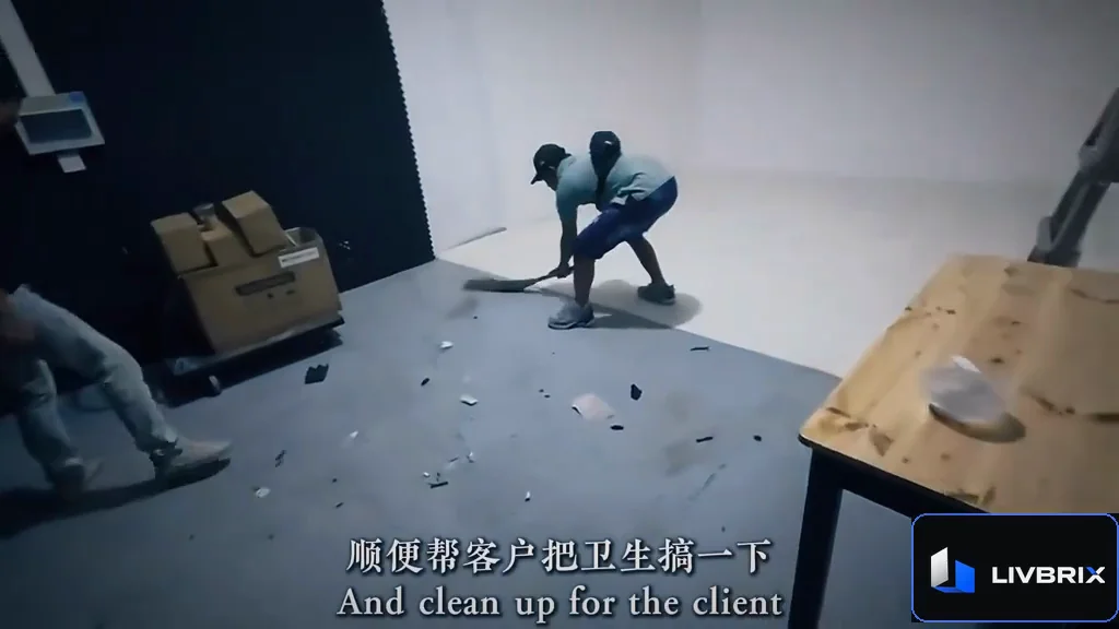 Floor preparation and equipment in a studio room.